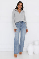 Snowfall Knitted Half Zip Sweater Grey