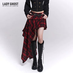 Women’s Red Plaid Skirt – Asymmetrical Hem A-Line Mini Skirt