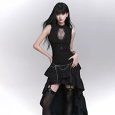 Black Sleeveless Tank Top for Women – Gothic-Inspired Fitted Summer Top