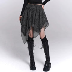 Women’s Gray Irregular Hem Mini Skirt Punk Style Asymmetrical Summer Skirt