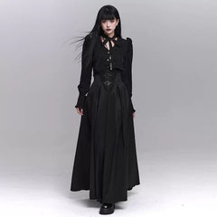 Black High-Waisted Asymmetrical Maxi Skirt for Women – Gothic A-Line Long Skirt