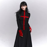 Women’s Black Gothic Cross Top – Half Turtleneck Long Sleeve Layering Top