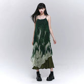 Green Gradient Suspender Maxi Dress for Women – Sleeveless A-Line Dress
