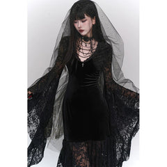 Black Gothic Maxi Dress for Women – Medieval-Inspired Long Sleeve Dress