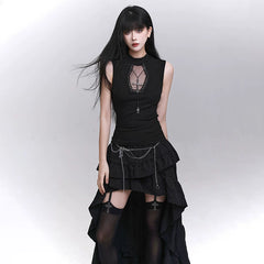 Black Sleeveless Tank Top for Women – Gothic-Inspired Fitted Summer Top