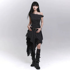 Black One-Shoulder Mini Dress for Women – Gothic-Inspired Asymmetrical Dress