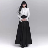 Black High-Waisted Asymmetrical Maxi Skirt for Women – Gothic A-Line Long Skirt