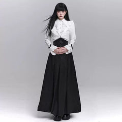 Black High-Waisted Asymmetrical Maxi Skirt for Women – Gothic A-Line Long Skirt