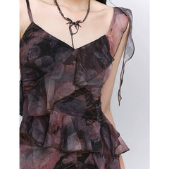 Purple Asymmetrical Suspender Maxi Dress for Women – Gothic-Inspired A-Line Dress