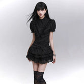 Women’s Black Puff Sleeve Short Sleeve Top – Gothic Style for Summer