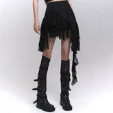 Women’s Black Lace Mini Skirt with Irregular Hem – High-Waisted for Summer and Festivals