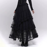 Women’s Black Mesh Maxi Skirt – Tiered Asymmetrical Long Skirt