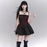 Women’s Red and Black Suspender Mini Dress – A-Line for Summer and Festivals