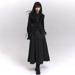 Women’s Gray Striped A-Line Skirt – High Waisted Midi Skirt for Fall