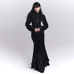 Women’s Black Jacquard Blouse – Waist-Cinching Slim Fit Top