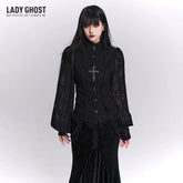 Women’s Black Jacquard Blouse – Waist-Cinching Slim Fit Top