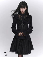 Women’s Black Long Sleeve Blouse – Gothic Style Structured Top