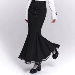 Women’s Black Bodycon Midi Skirt – Fishtail Mermaid Hem Skirt