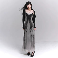 Gray Suspender Maxi Dress for Women – A-Line Sleeveless Summer Dress