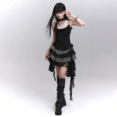 Women’s Black Lace Mini Skirt with Irregular Hem – High-Waisted for Summer and Festivals