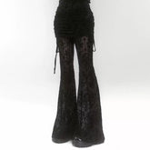 Black High-Waisted Flared Pants for Women – Gothic-Inspired Layered Design