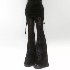 Black High-Waisted Flared Pants for Women – Gothic-Inspired Layered Design