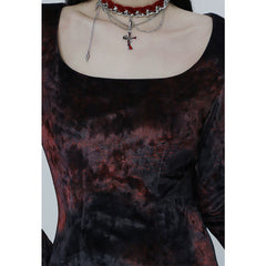 Red Velvet Fishtail Maxi Dress for Women – Elegant Long Sleeve Dress