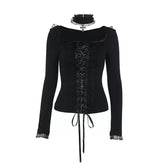 Black Fitted Gothic Long Sleeve Top for Women – Base Layer Top