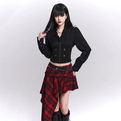 Women’s Black Ruffle Crop Top – Faux Two-Piece Slim Fit Blouse