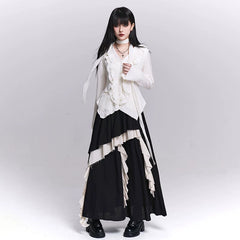 Women’s Black Asymmetrical Maxi Skirt – A-Line Long Skirt