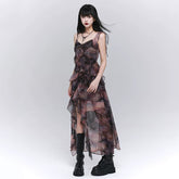Purple Asymmetrical Suspender Maxi Dress for Women – Gothic-Inspired A-Line Dress