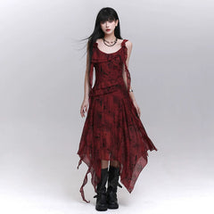 Red Suspender Maxi Dress for Women – Gothic-Inspired A-Line Summer Dress