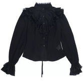 Women’s Black Long Sleeve Blouse – Gothic Style Structured Top