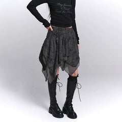 Women’s Gray Irregular Hem Mini Skirt Punk Style Asymmetrical Summer Skirt
