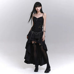 Black Asymmetrical Maxi Skirt for Women – Gothic-Inspired Long Skirt