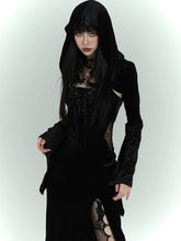 Black Velvet Gothic Dress for Women – Long Sleeve A-Line Dress