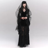 Black Gothic Maxi Dress for Women – Medieval-Inspired Long Sleeve Dress