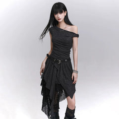 Black One-Shoulder Mini Dress for Women – Gothic-Inspired Asymmetrical Dress