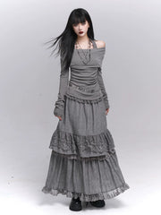 Off-Shoulder Long Sleeve Top for Women – Layered Two-in-One Design