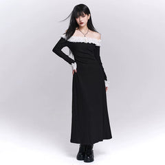 Women’s Black One-Shoulder Maxi Dress – Slim Fit Asymmetrical Dress