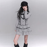 Striped Gothic Shirt Mini Dress for Women – Long Sleeve Button-Up Dress