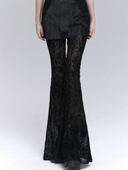 Black Lace Flared Pants for Women – Gothic Slim Fit Pants