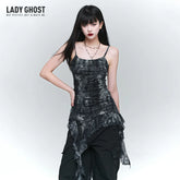 Black Ruffled Camisole Top for Women – Sleeveless Asymmetrical Hem Top