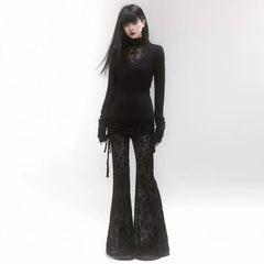 Black High-Waisted Flared Pants for Women – Gothic-Inspired Layered Design