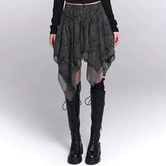 Women’s Gray Irregular Hem Mini Skirt Punk Style Asymmetrical Summer Skirt