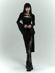 Black Velvet Gothic Dress for Women – Long Sleeve A-Line Dress