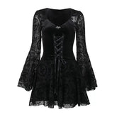 Women’s Black Gothic Midi Dress – Retro Style A-Line Dress for Parties