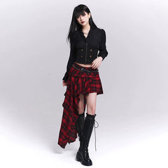 Women’s Black Ruffle Crop Top – Faux Two-Piece Slim Fit Blouse