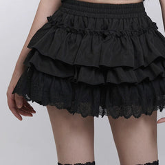 Black Tiered Mini Skirt for Women – Gothic-Inspired High-Waisted Ruffle Skirt