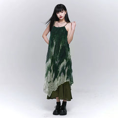 Green Gradient Suspender Maxi Dress for Women – Sleeveless A-Line Dress